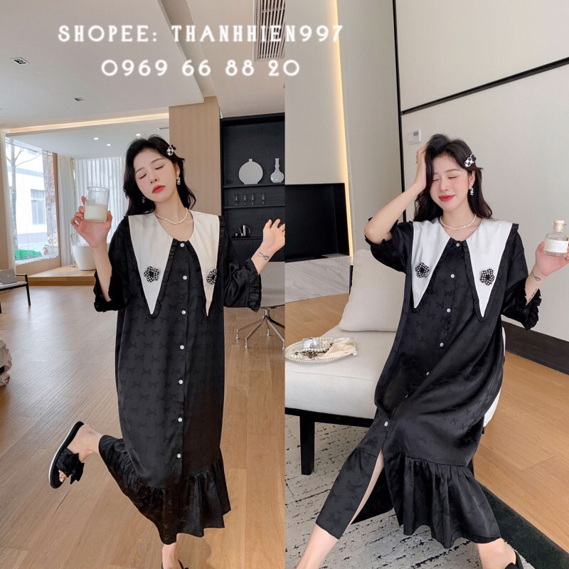 ❤️Hàng QC❤️Váy ngủ sơmi lụa dài, tay lỡ, đuôi cá_Thanhhien997_lụa gấm cao cấp, form rộng A67801.