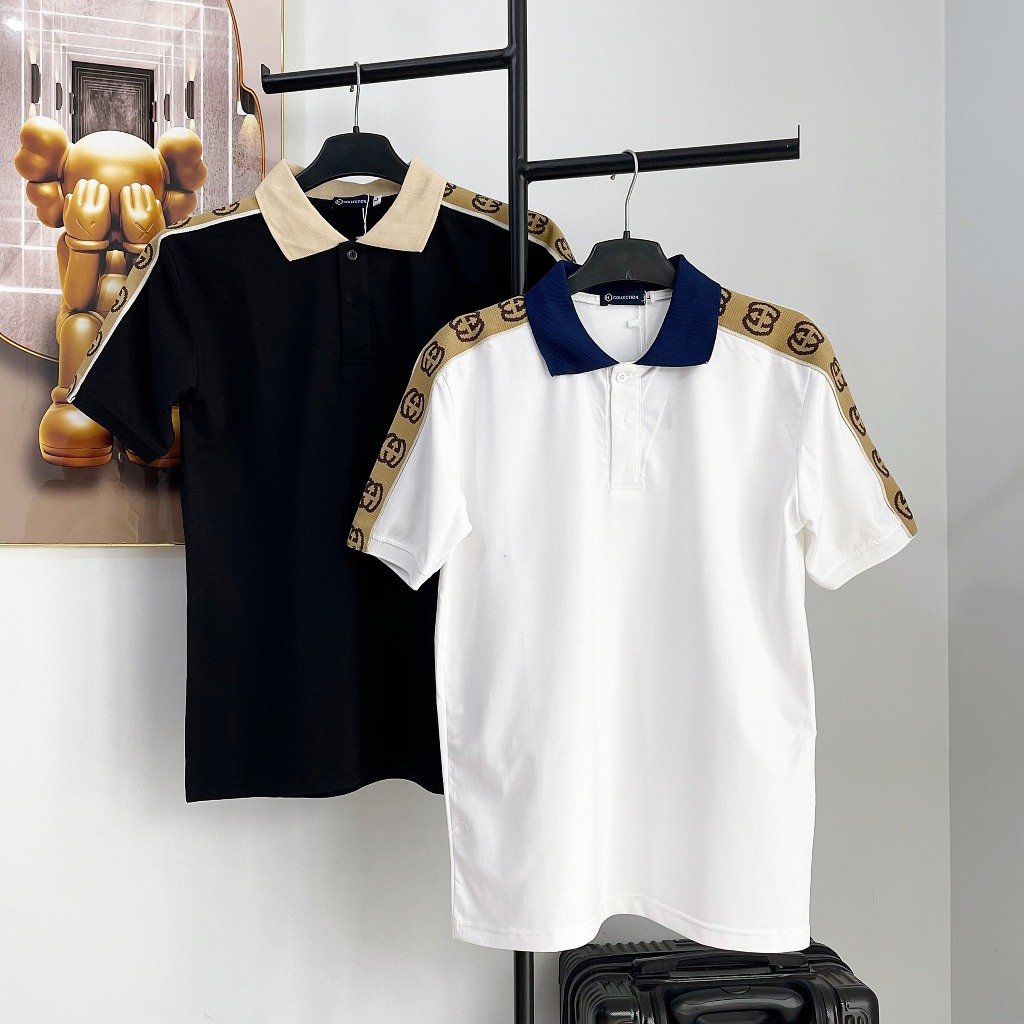 Áo thun polo nam, áo thun nam có cổ tay ngắn phối vai G, thêu chữ, tổng hợp các mẫu áo thun polo đẹp hàng hot trend