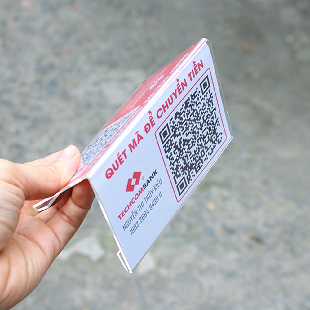 Bảng Mica Mã QR để bàn chuyển khoản ngân hàng in 2 mặt theo yêu cầu