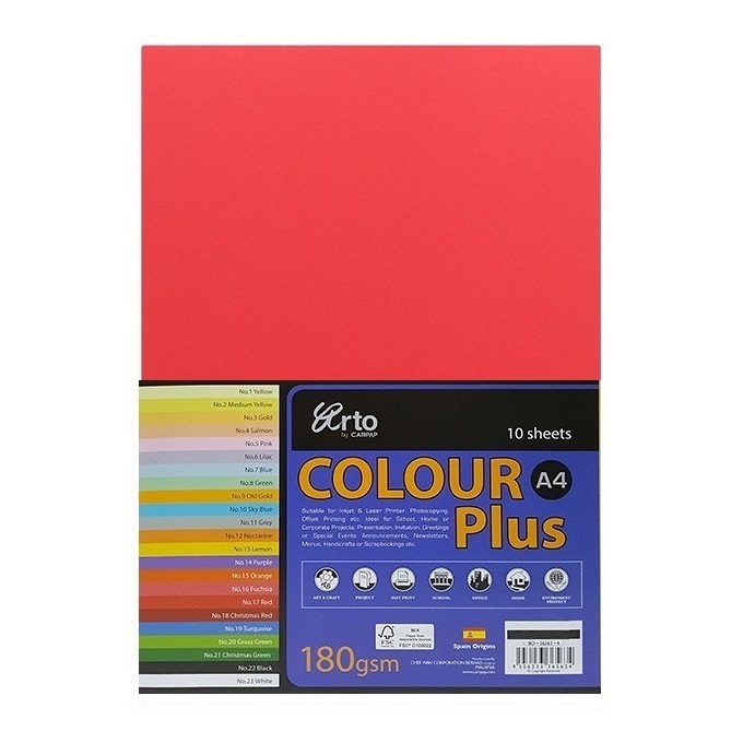 Tập 10 bìa màu A4 ARTO cao cấp nhập ngoại / 10 sheets Giấy màu Colour Plus A4 180gsm