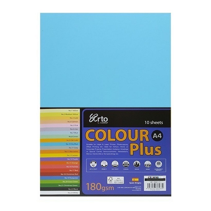 Tập 10 bìa màu A4 ARTO cao cấp nhập ngoại / 10 sheets Giấy màu Colour Plus A4 180gsm