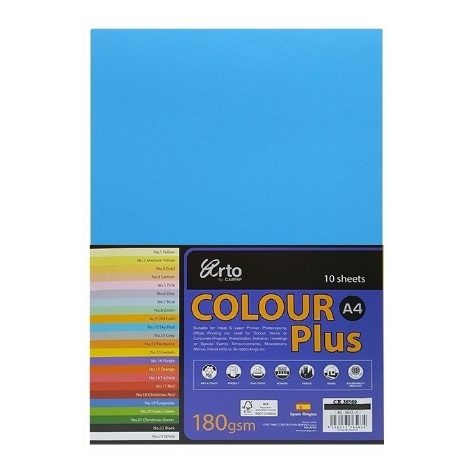 Tập 10 bìa màu A4 ARTO cao cấp nhập ngoại / 10 sheets Giấy màu Colour Plus A4 180gsm