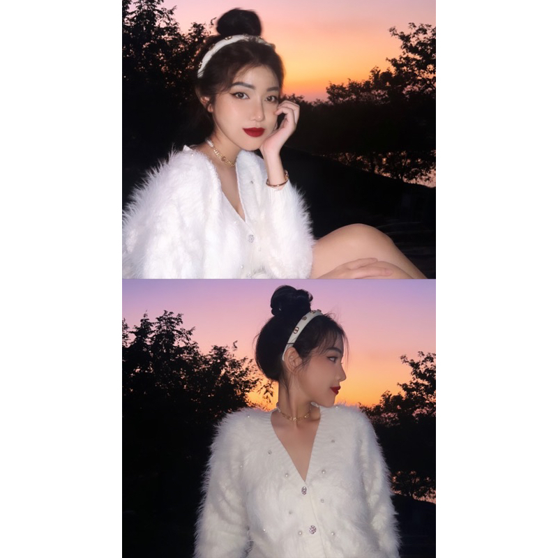 Áo cardigan lông thỏ cài cúc đá siêu xinh