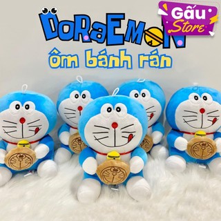 Gấu bông Đô rê mon ôm bánh rán mềm mịn siêu dễ thương