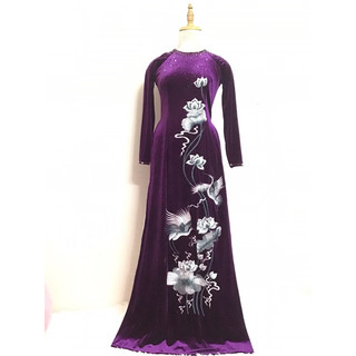 Áo dài nhung thêu mầu tím