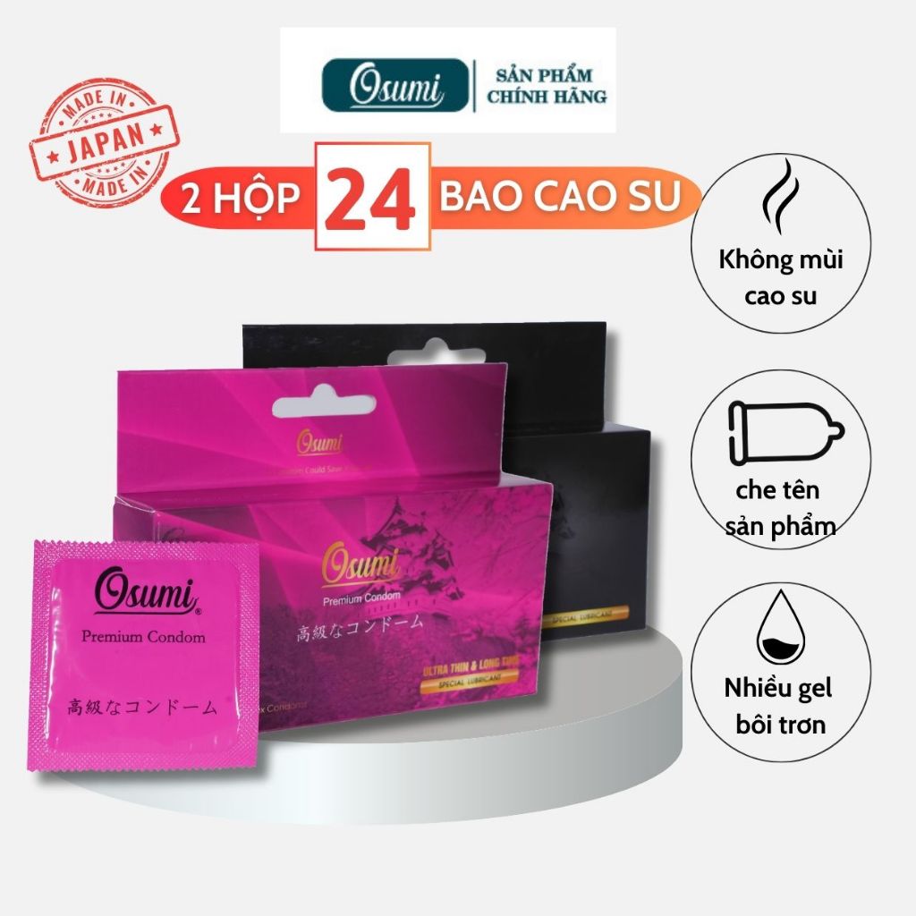 Bao Cao Su, Bao Cao Su Có Gai 2 Hộp (24 cái) BCS Osumi Nhật Bản Kéo Dài Thời Gian, Có Gai, Gân Gai, Siêu Mỏng - Hộp 12c