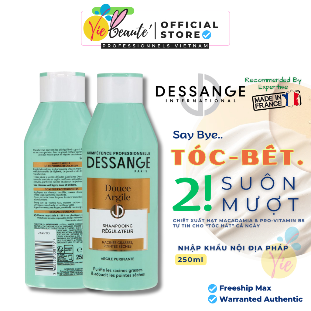 Dầu gội xanh Dessange Douce Argile 250ml, giúp làm sạch và làm mềm tóc
