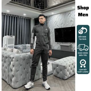 Bộ nỉ Adidas new chất nỉ thể thao, đồ bộ nam thu đông phối màu xám trắng full túi khoá