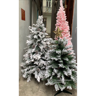 Cây thông Noel đẹp cao cấp - Cây thông phủ tuyết , 3 lá gắn trái thông cỡ cao 90cm 120cm 150cm