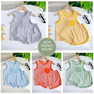 [I025]Bộ ba lỗ sọc có túi (8-18kg) MinkyMom vải thun lạnh mềm mịn cho bé mặc ngày hè