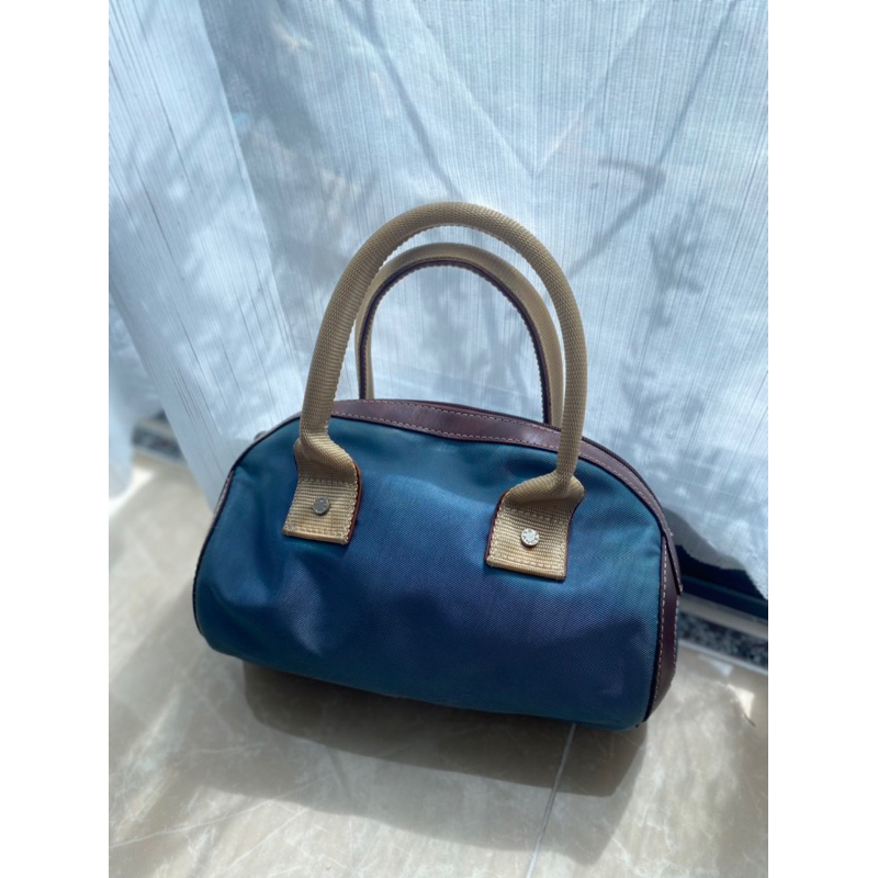 Túi vintage si hiệu Lancel Paris dáng trống bé xinh chất liệu bố phối da thật - secondhand