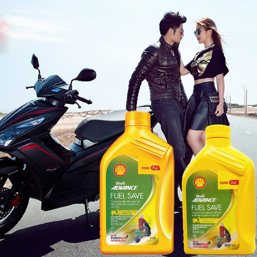 Dầu Nhớt Shell Advance Fuel Save 10W30 Xe Ga, API SN/MB, Chính Hãng, Dầu Tổng Hợp Hoàn Toàn