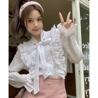 Áo kiểu ulzzang tay bồng xinh xắn|Áo sơ mi nữ cổ cột nơ bo chun tiểu thư
