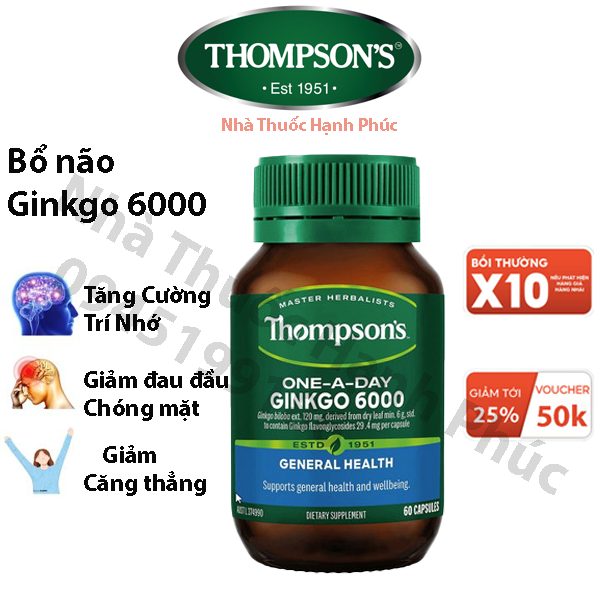 Bổ não tăng cường trí nhớ  Ginkgo Biloba 6000mg Thompson's