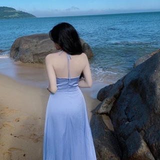 Đầm Maxi Dây Yếm Hở Lưng Xanh
