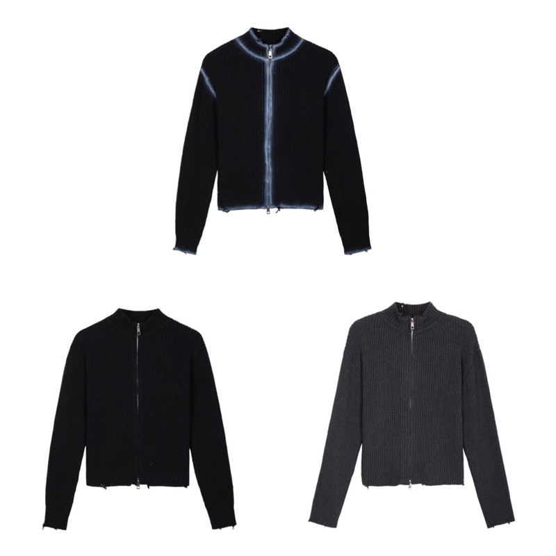 Áo dệt kim cổ lọ tay dài form boxy unisex dây kéo 2 đầu