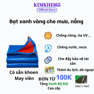 [KHỔ RỘNG 1M-5M, CHIỀU DÀI TÙY CHỈNH] Bạt Xanh Vàng - Che Nắng Che Mưa Đa Dụng Đã Được May Viền Đóng Khuy (Đ/L 140gr/m2)