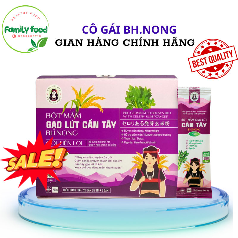 Bột mầm gạo lứt cần tây sấy lạnh Đà lạt Bhnong hộp 15gói, tiêu chuẩn xuất khẩu giảm cân duy trì vóc dáng, detox cơ thể