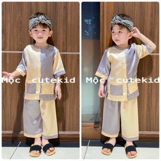 (7-16KG) bộ bà ba trẻ em màu "GHI-KEM" - HÌNH THẬT - bộ quần áo, set đồ cho bé đi chơi lễ Tết