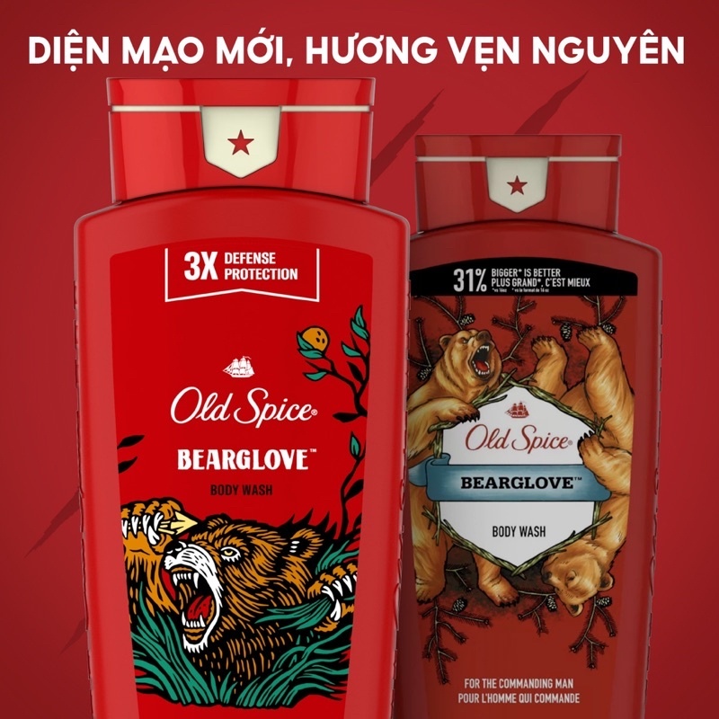 Sữa tắm dạng Gel Old Spice 473ml Bearglove Fiji Wolfthorn Pure Sport Fresh Tắm gội 2in1 532ml
