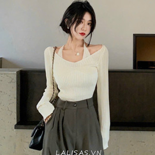 Áo Len Tăm Quai Yếm Trễ Vai Cổ Tim dáng ôm siêu xinh cực dễ phối đồ