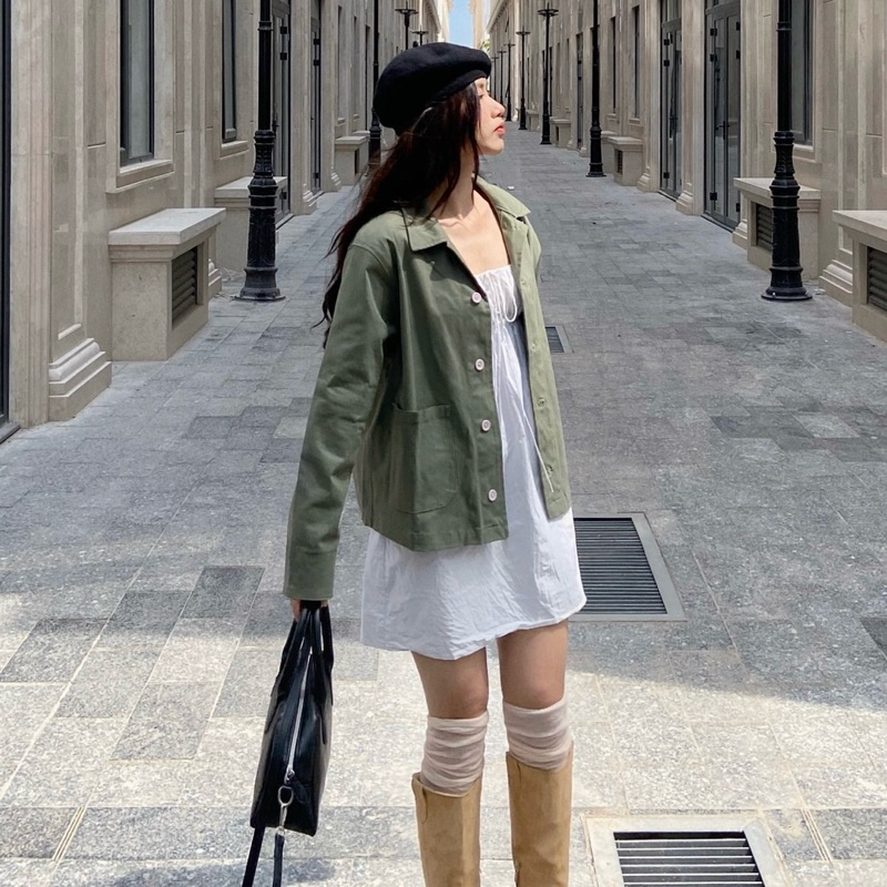 KIM-KAKI JACKET- 5 màu- Áo khoác kaki dáng ngắn, có túi 2 bên