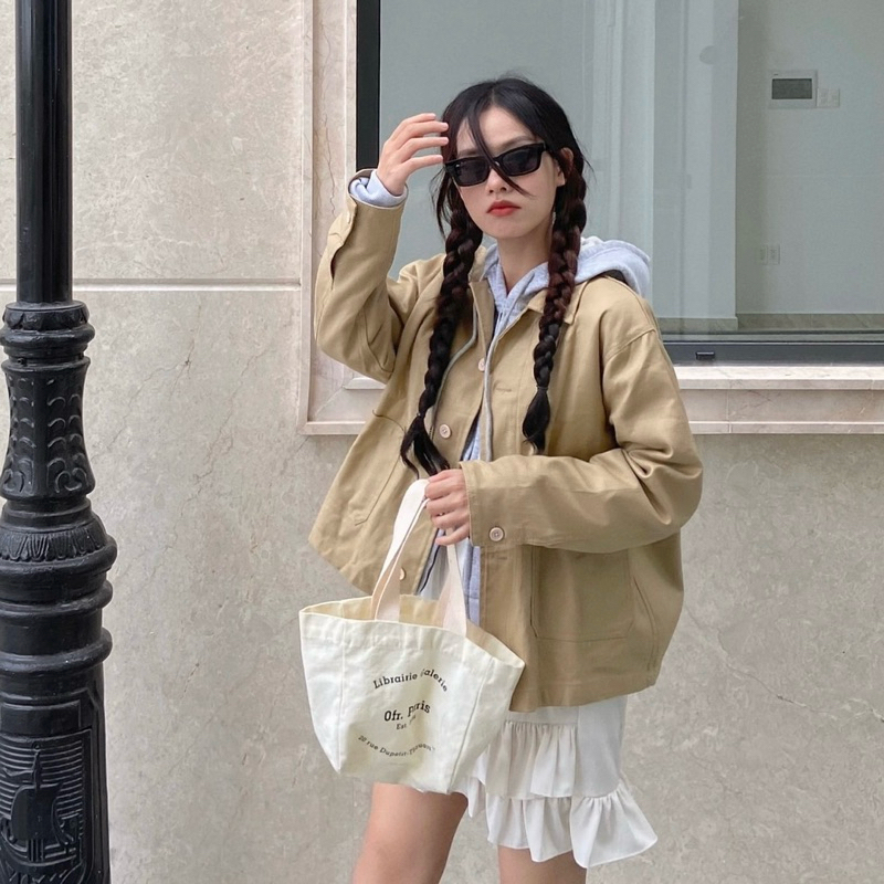 KIM-KAKI JACKET- 5 màu- Áo khoác kaki dáng ngắn, có túi 2 bên