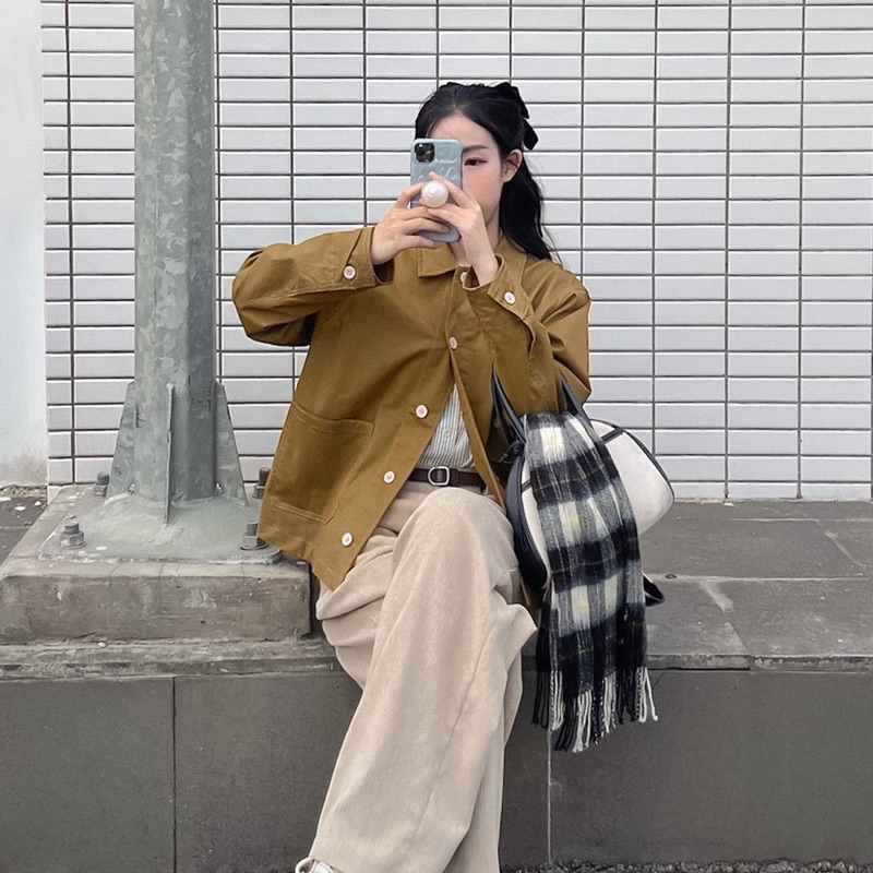 KIM-KAKI JACKET- 5 màu- Áo khoác kaki dáng ngắn, có túi 2 bên