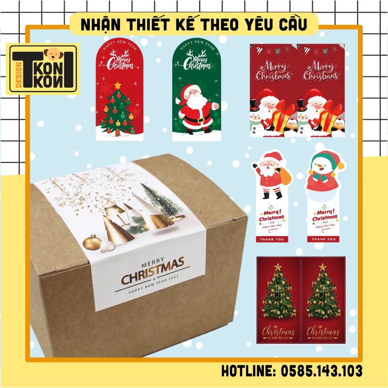 (SẴN) Set 50 Decal Noel Dán Hộp Nhiều Mẫu - Tem Sticker Merry Christmas Dán Trang Trí Hộp Quà Tặng Giáng Sinh - MS34