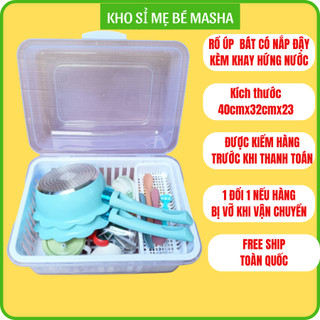 Rổ úp chén bát đồ ăn dặm cho bé cho bé đựng chén bát đĩa có khay hứng nước có nắp đậy chất liệu nhựa màu trắng