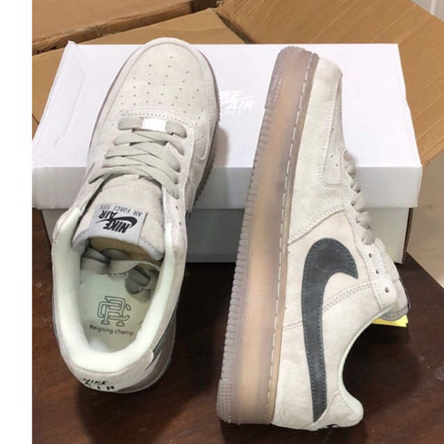 Giày thể thao Sneaker Air Force 1, Af1 màu xám trắng da lộn bản cao cấp full bill box