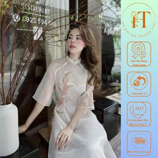 Áo Dài Cách Tân 4 Tà Oganza Linh Lan Đính Kết Hoa Nổi Siêu Xinh, Áo Dài Hà Thành Cam Kết Chất Lượng Phom Dáng