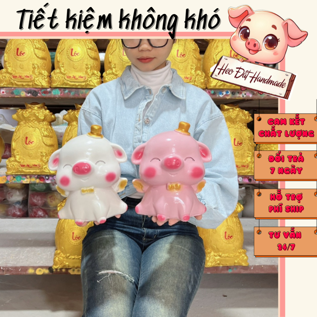 Heo đất Lợn đất Heo đất tiết kiệm dễ thương, Heo Đất Handmade, Cánh Tiên size nhỏ