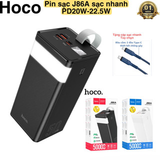 Pin dự phòng sạc nhanh Hoco J86A 50000 2 cổng USB QC 3.0 22.5W và TypeC PD 20W, Có đèn Led