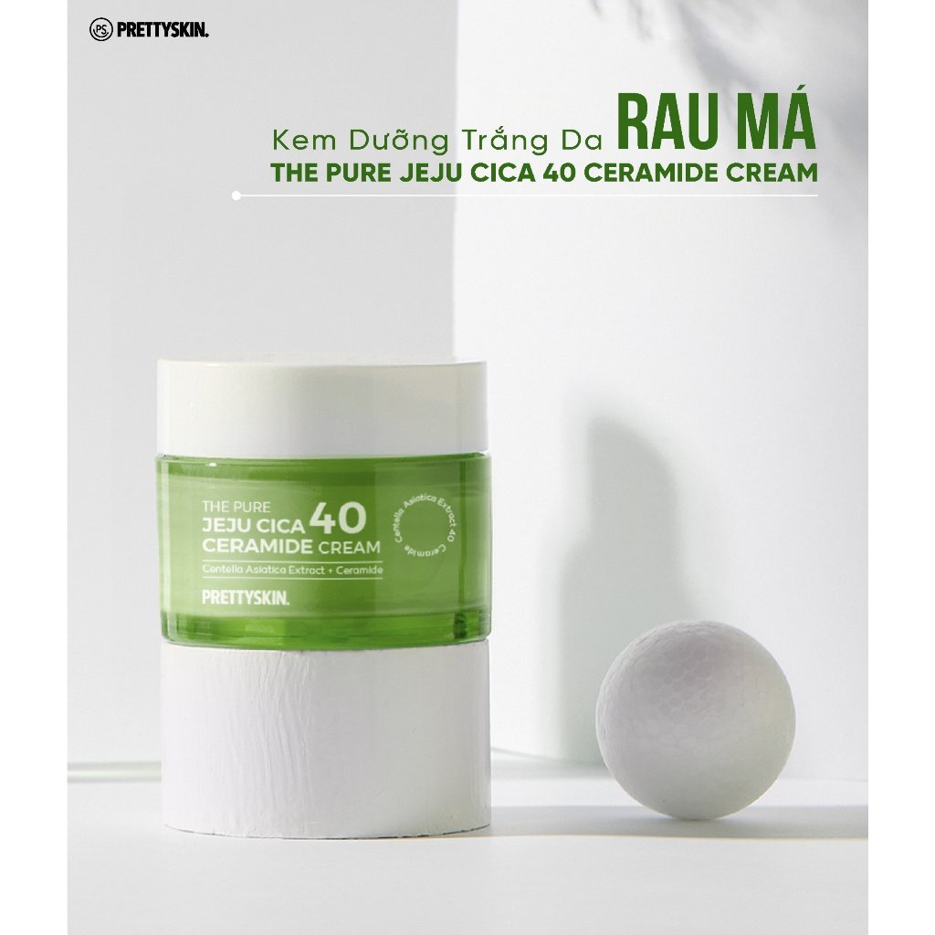 Kem Dưỡng Trắng Da Rau Má Prettyskin The Pure Jeju Cica 40 Ceramide Cream 52ml