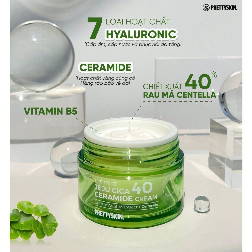 Kem Dưỡng Trắng Da Rau Má Prettyskin The Pure Jeju Cica 40 Ceramide Cream 52ml