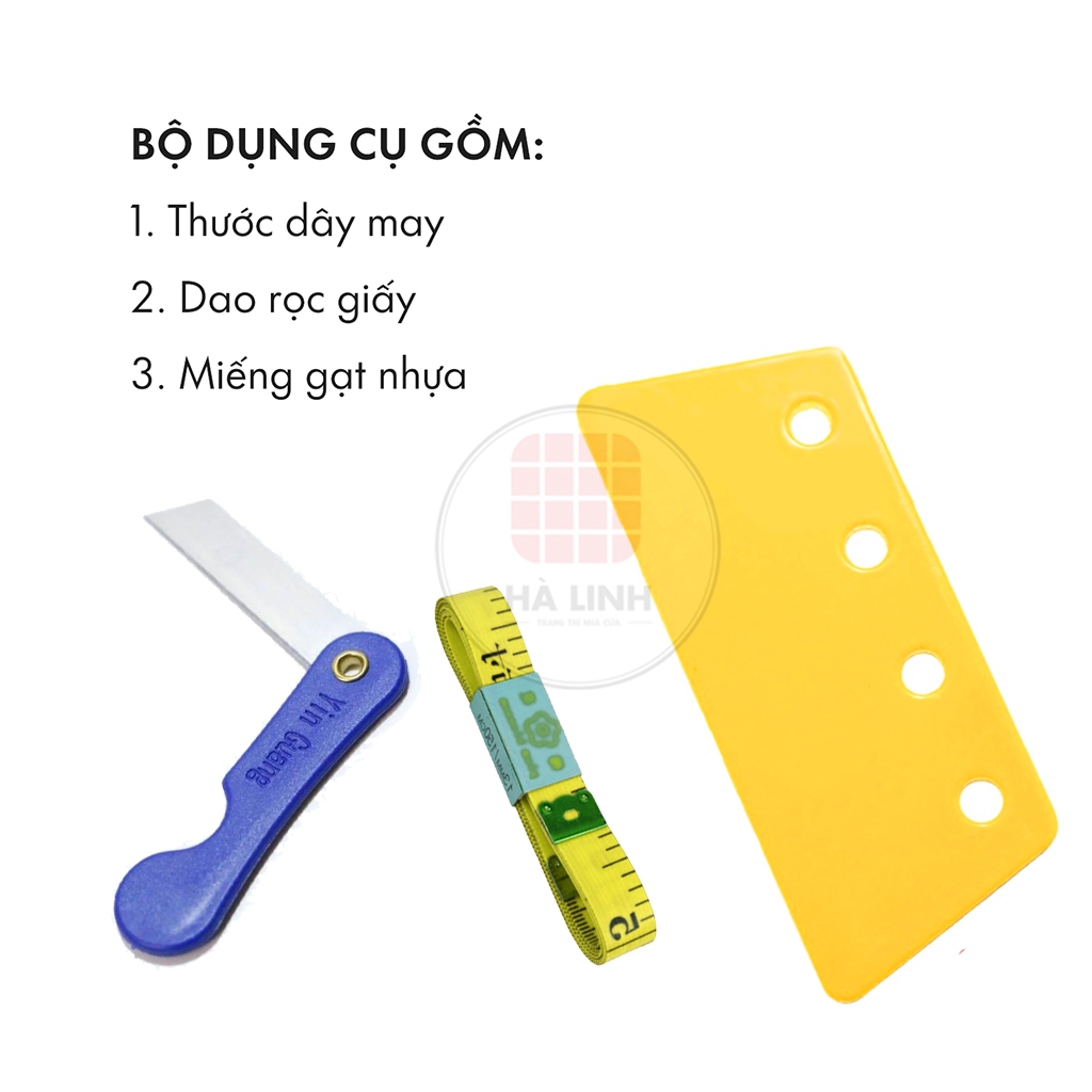 Bộ dụng cụ hỗ trợ dán giấy decal dán kính gồm thước dây, dao rọc giấy và miếng gạt nhựa giá rẻ