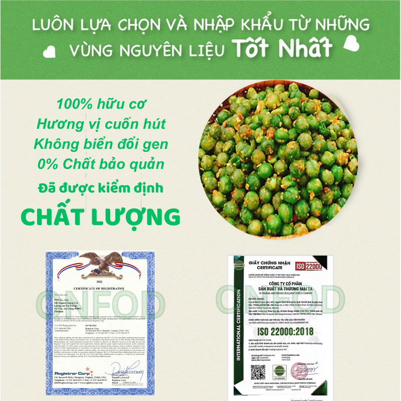 Hạt đậu hà lan hữu cơ rang tỏi ớt sấy giòn ONFOD hạt dinh dưỡng ăn vặt giảm cân eatclean healthy