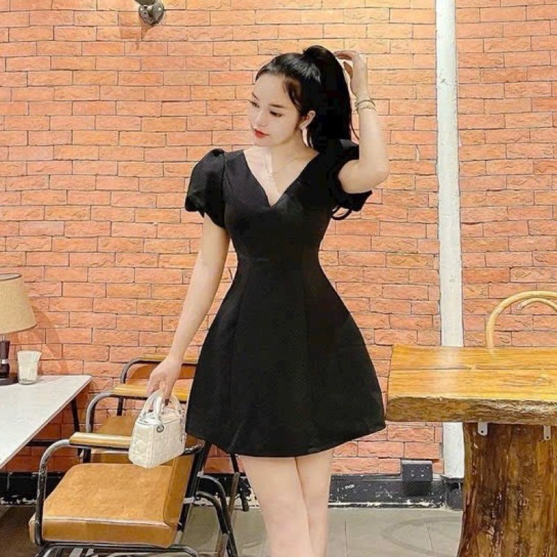 BIGSIZE Đầm cổ v tay phồng 50-90kg mẫu chụp thật 100%