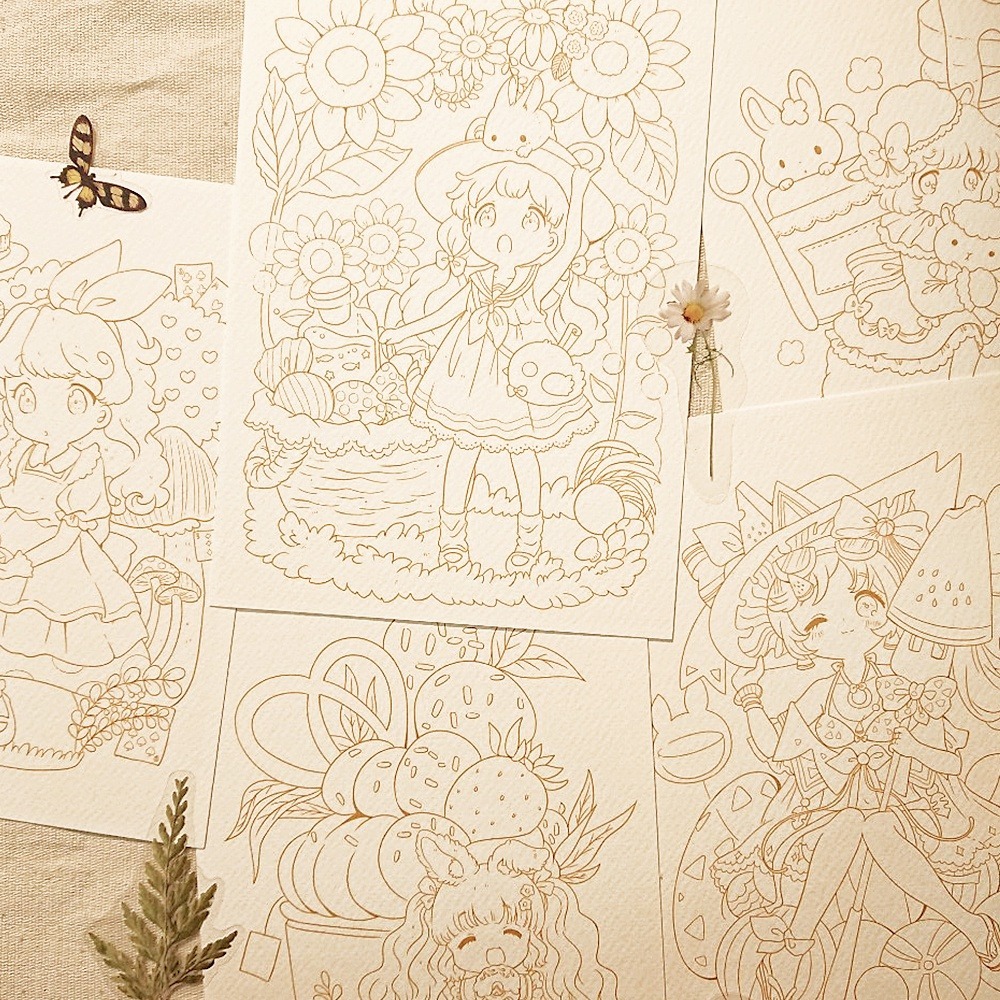 Tranh Tô Màu ChiBi Ngọt Ngào Họa Sĩ Mokarooru Bộ 30 Tranh Giấy Dày 250gsm - 300gsm | Line Art | MS0021