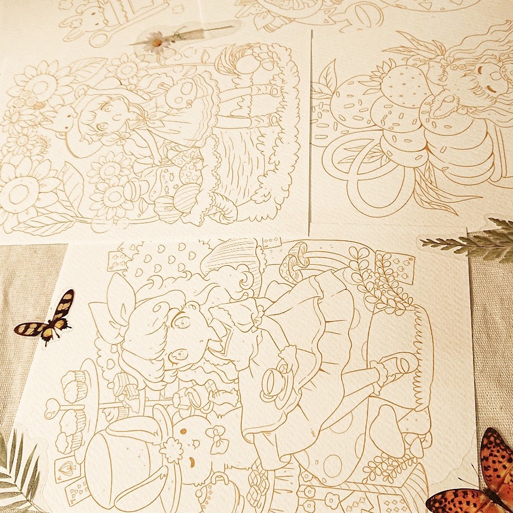 Tranh Tô Màu ChiBi Ngọt Ngào Họa Sĩ Mokarooru Bộ 30 Tranh Giấy Dày 250gsm - 300gsm | Line Art | MS0021