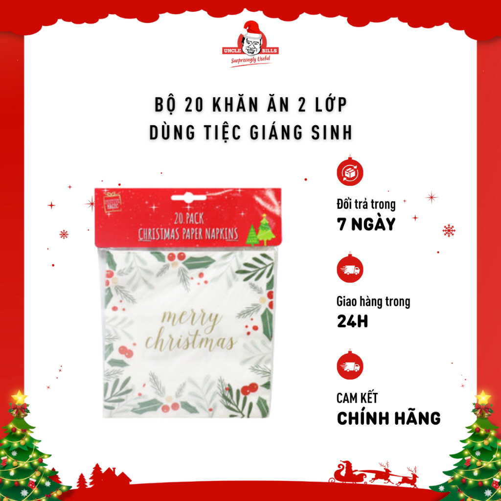Bộ 20 khăn ăn 2 lớp dùng tiệc Giáng Sinh Uncle Bills XA0030