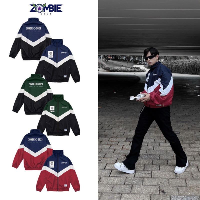 Áo Jacket Zombie Club,Chất Dù Phối Màu 2 Lớp Unisex Chính Hãng