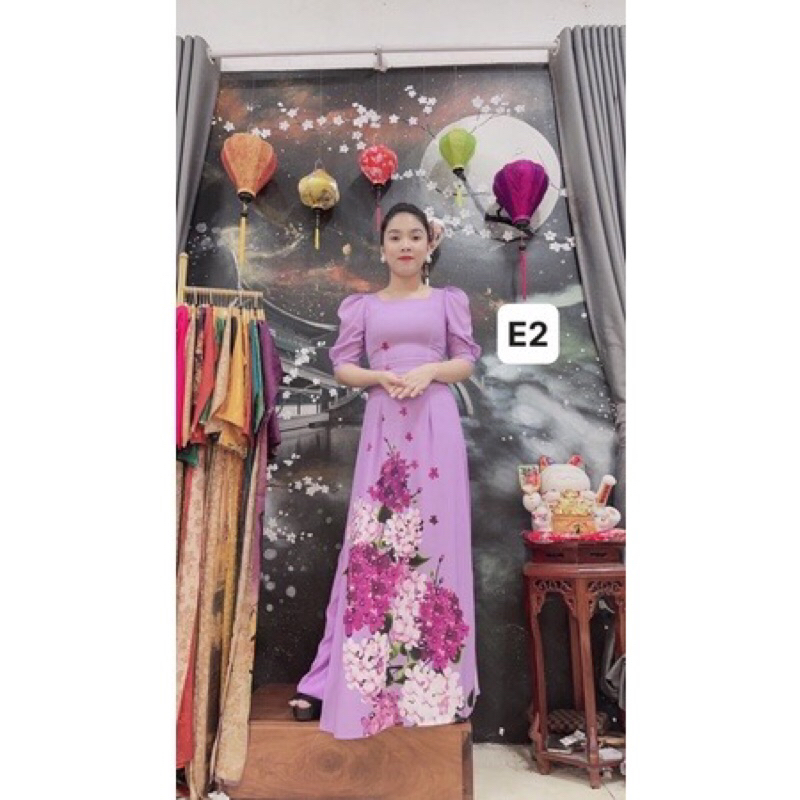 ÁO DÀI TÍM CỔ VUÔNG TAY BỒNG sz s m L xl 2x 3x 4x