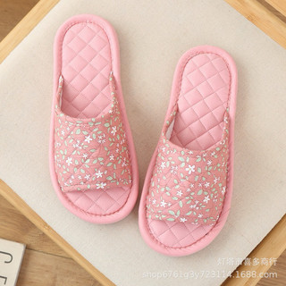 Dép vải cotton đi trong nhà, trong văn phòng chống trượt phù hợp mùa đông màu hồng dễ thương