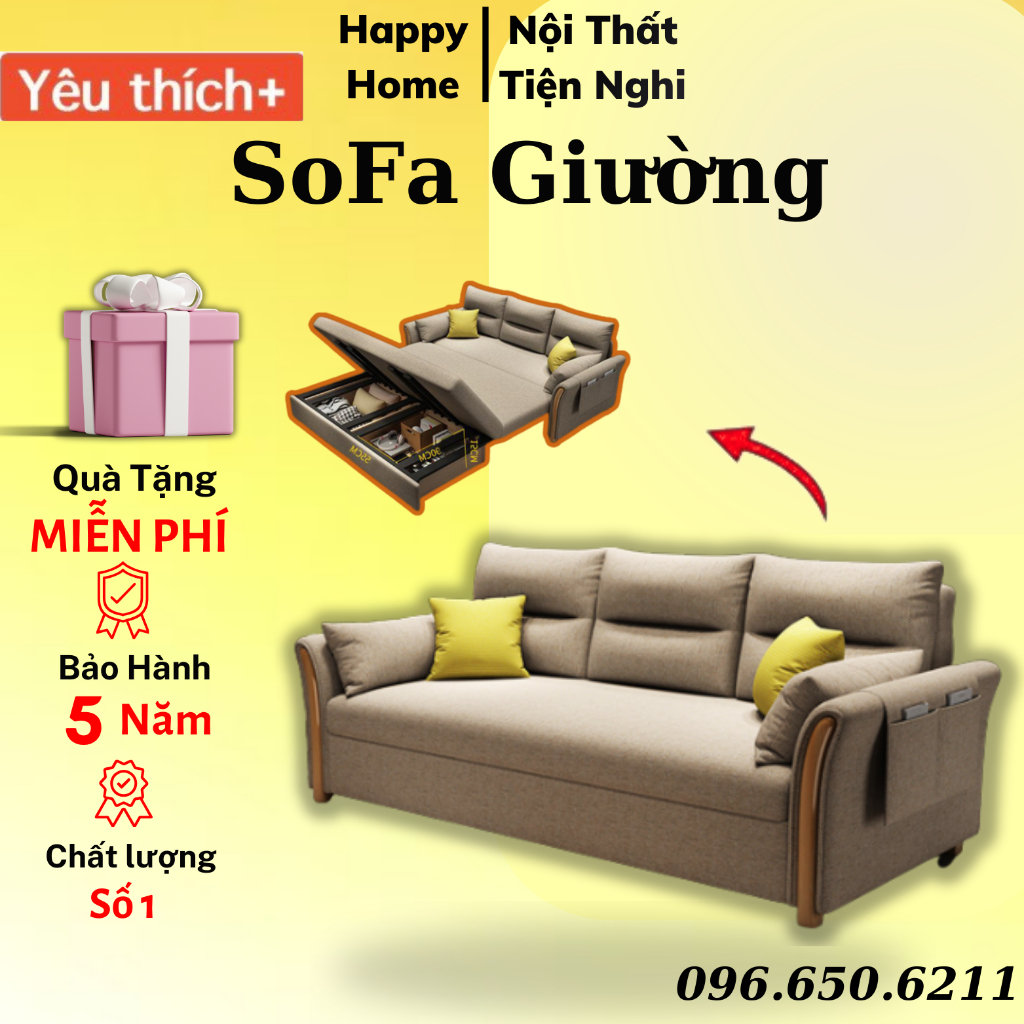 (GIẢM GIÁ) Sofa GIường Thông Minh Cao Cấp, Giường Sofa Gấp Gọn Happy_Home, Ghế Sofa Giường Đa Nằng Có Ngăn Chứa Đồ,
