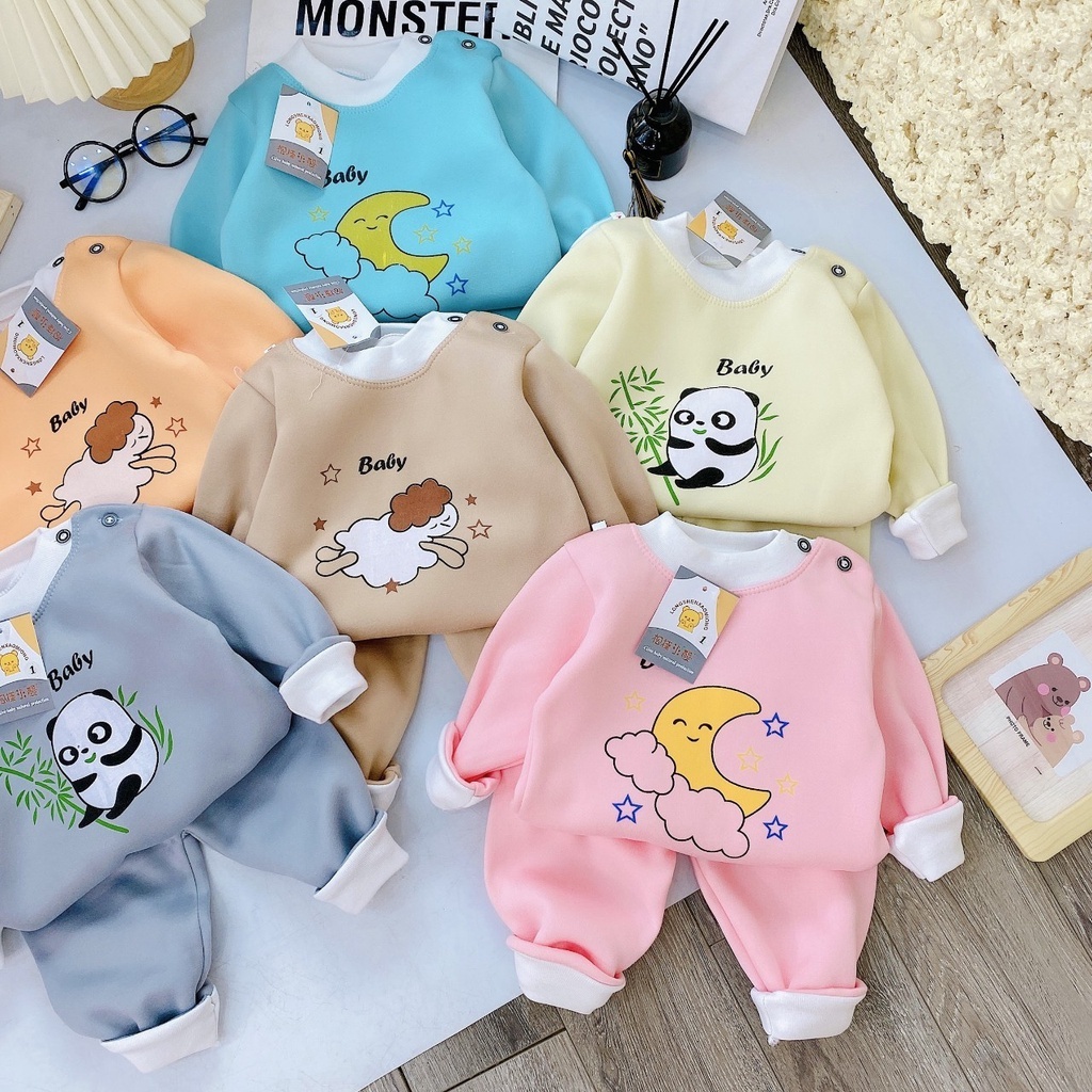 N1 Đồ bộ dài tay bé trai, Đồ bộ dài tay bé gái _ Bộ nỉ bông cho bé trai bé gái 7-15kg
