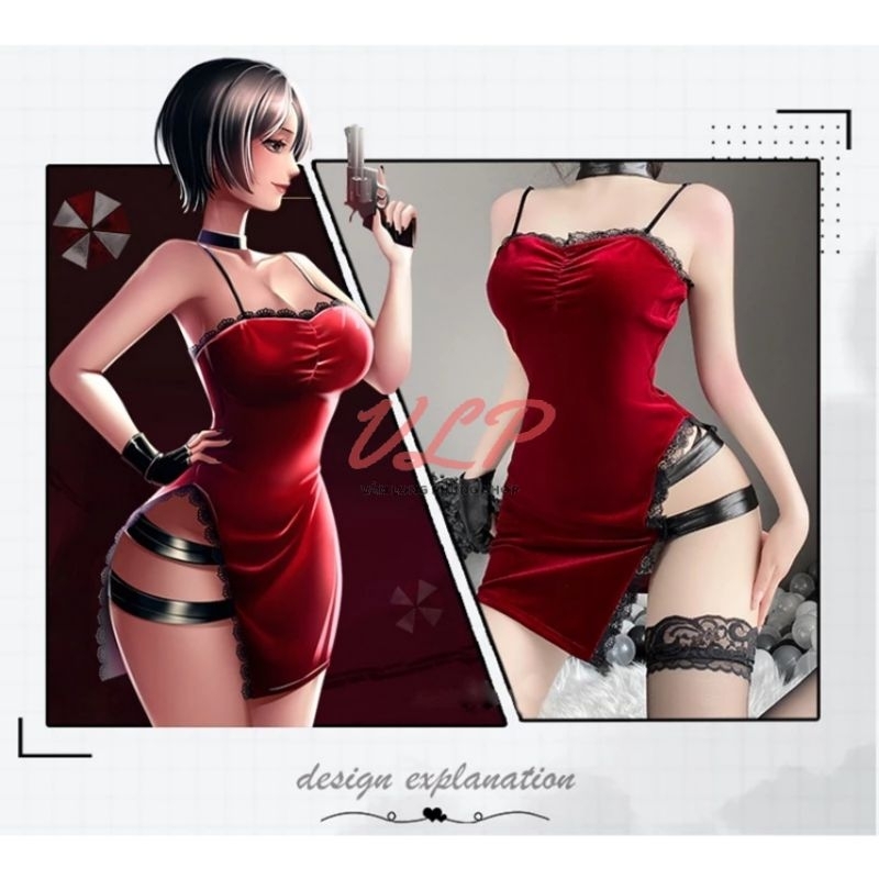 _DN133_Váy nhung body xẻ đùi phối da sexy