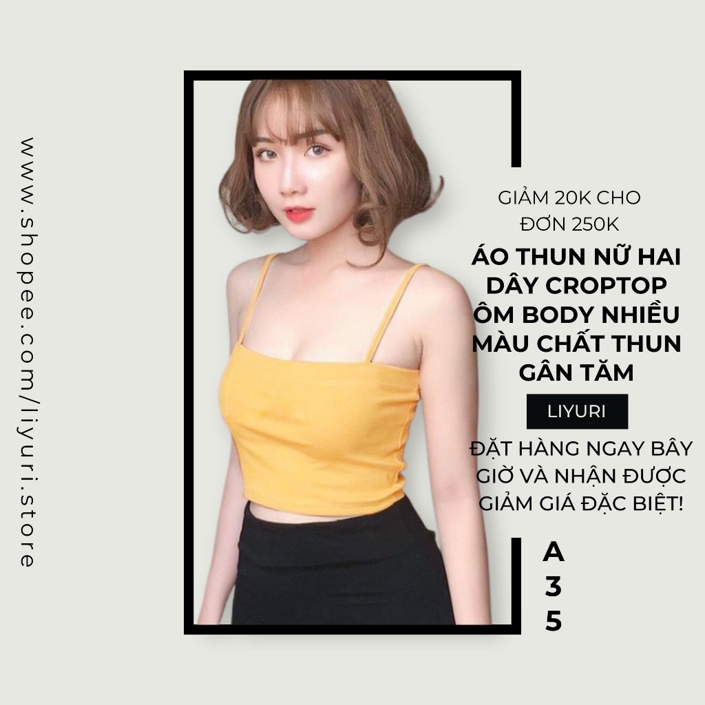 Áo Thun Nữ Hai Dây Croptop Ôm Body Nhiều Màu Chất Thun Gân Tăm