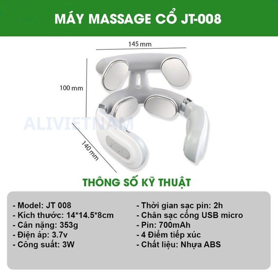 Máy mát xa cổ vai gáy, Máy massage điện xung giúp giảm đau mỏi vai gáy tùy chỉnh 16 cấp độ, Máy massage cổ JT008